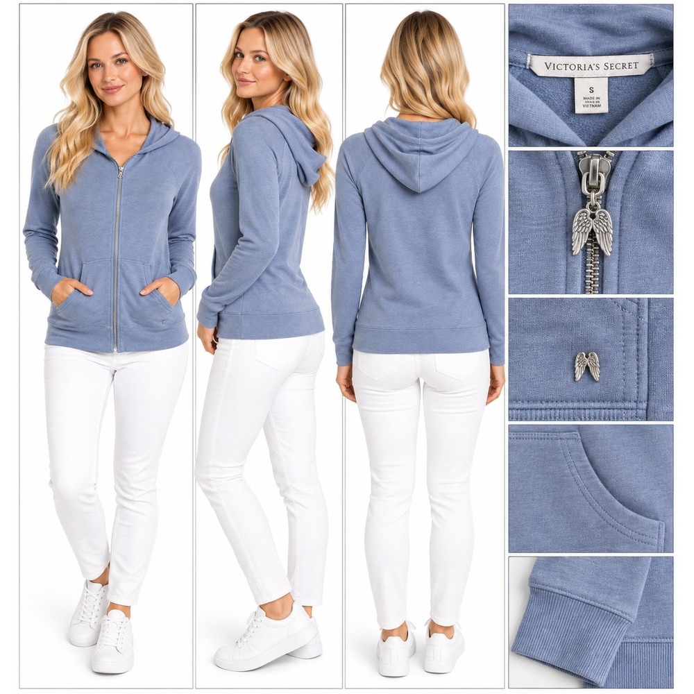 Victoria's Secret S Blue Angel Wing Full Zip Hoodie Y2K Athleisure Loungewear